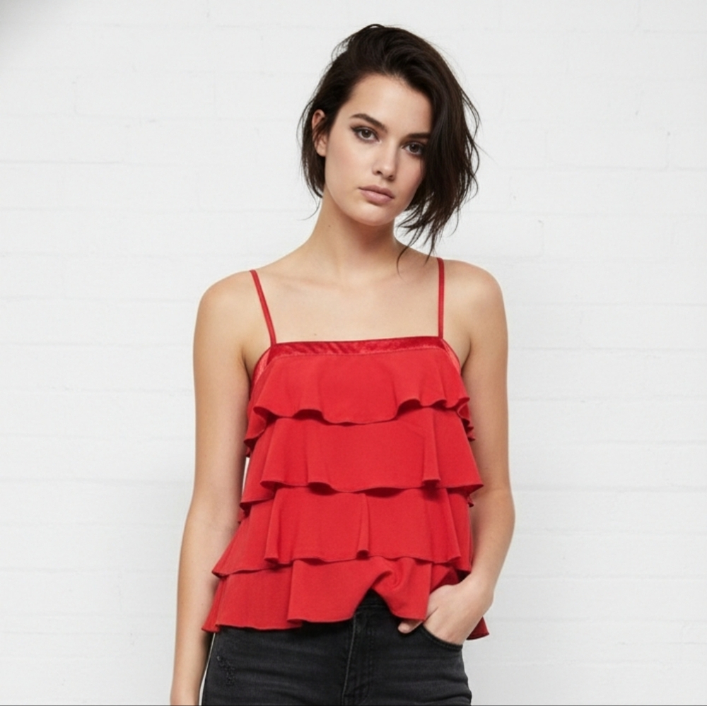 Vintage Old Navy Tiny Fit Red Tank Layered Chiffon Satin Party L